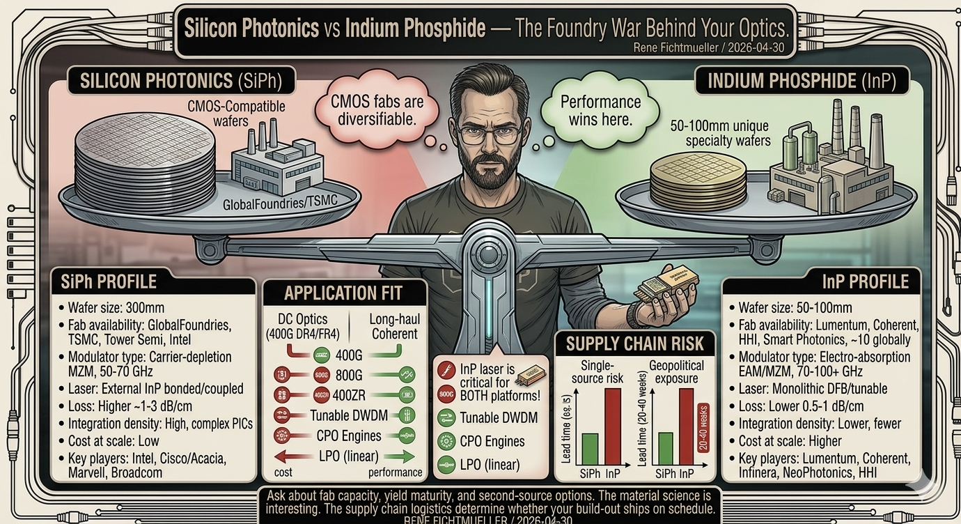 Silicon Photonics vs Indium Phosphide — The Foundry War Behind Your Optics